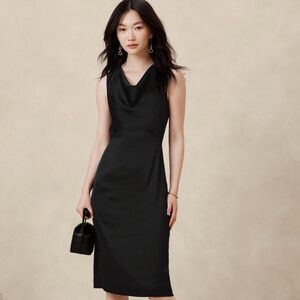 Banana Hammered Satin Knee Length Dress